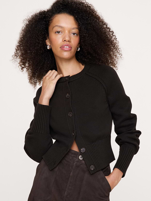 Larkspur Cotton-Silk Volume-Sleeve Cardigan