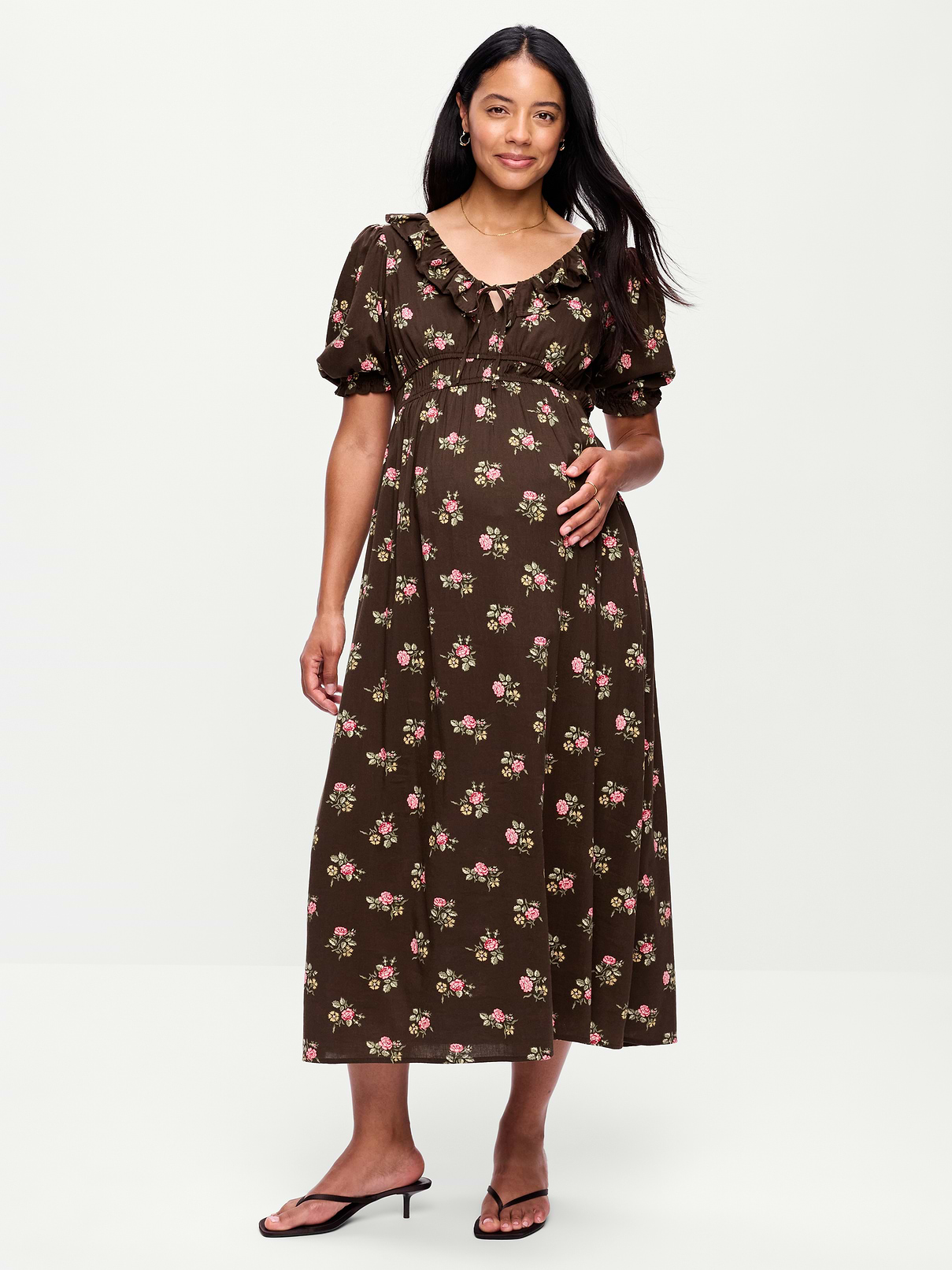 Image number 1 showing, Maternity Puff-Sleeve Maxi Dress