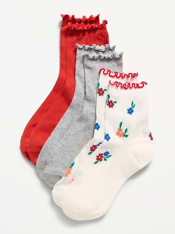 Ruffled Crew Sock 3-Pack for Women