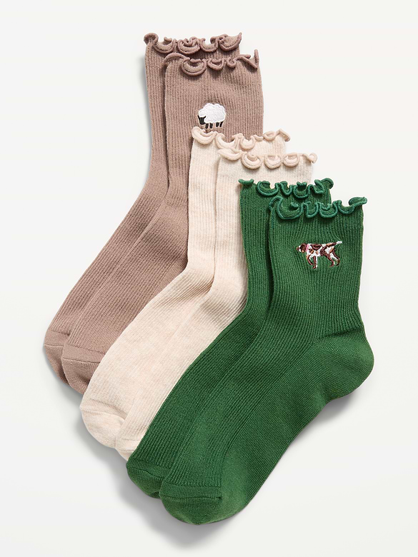 Ruffled Crew Sock 3-Pack for Women