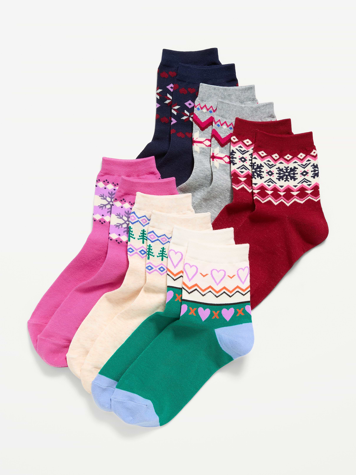 Image 1 of 2, includes 6 pairs of socks in a variety of prints and patterns, notched toe seams for comfort, online exclusive, Product #761647