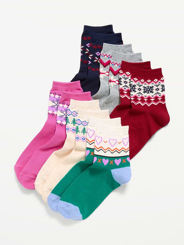 Novelty Quarter Crew Socks 6-Pack for Women