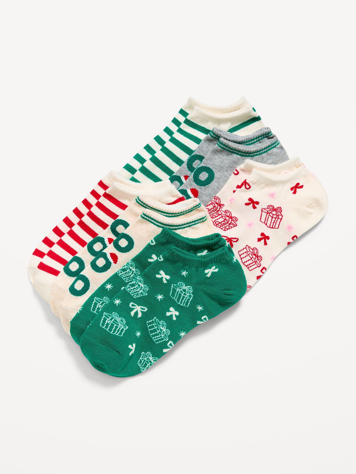 Image 1 of 2, includes 6 pairs of ankle socks, rib-knit openings, prints vary, Product #848392