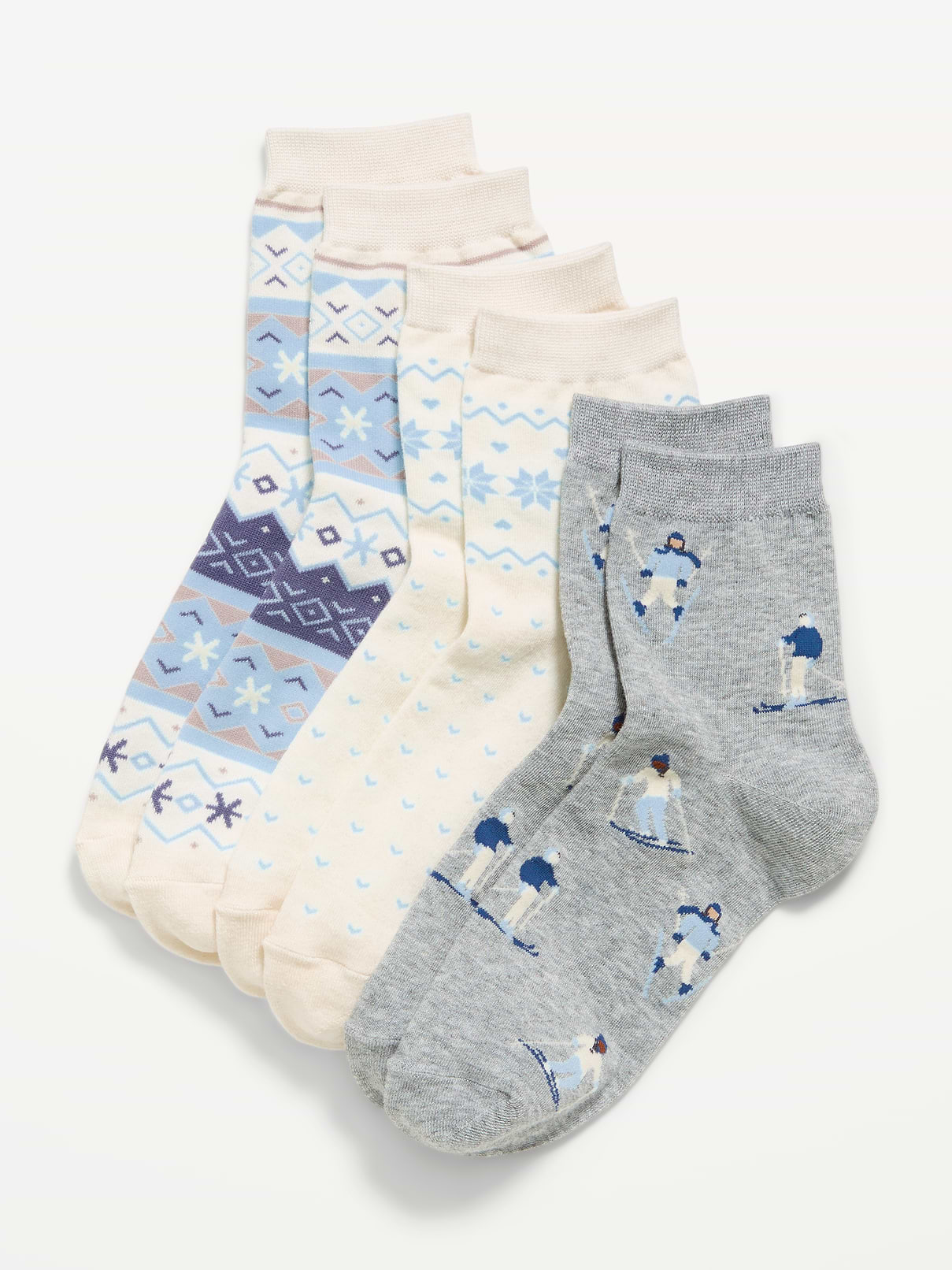 Image 1 of 2, includes 3 pairs of quarter crew socks, rib-knit openings, notched seams at toe and heel, prints and graphics vary, Product #587516