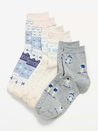 Image 1 of 2, includes 3 pairs of quarter crew socks, rib-knit openings, notched seams at toe and heel, prints and graphics vary, Product #587516