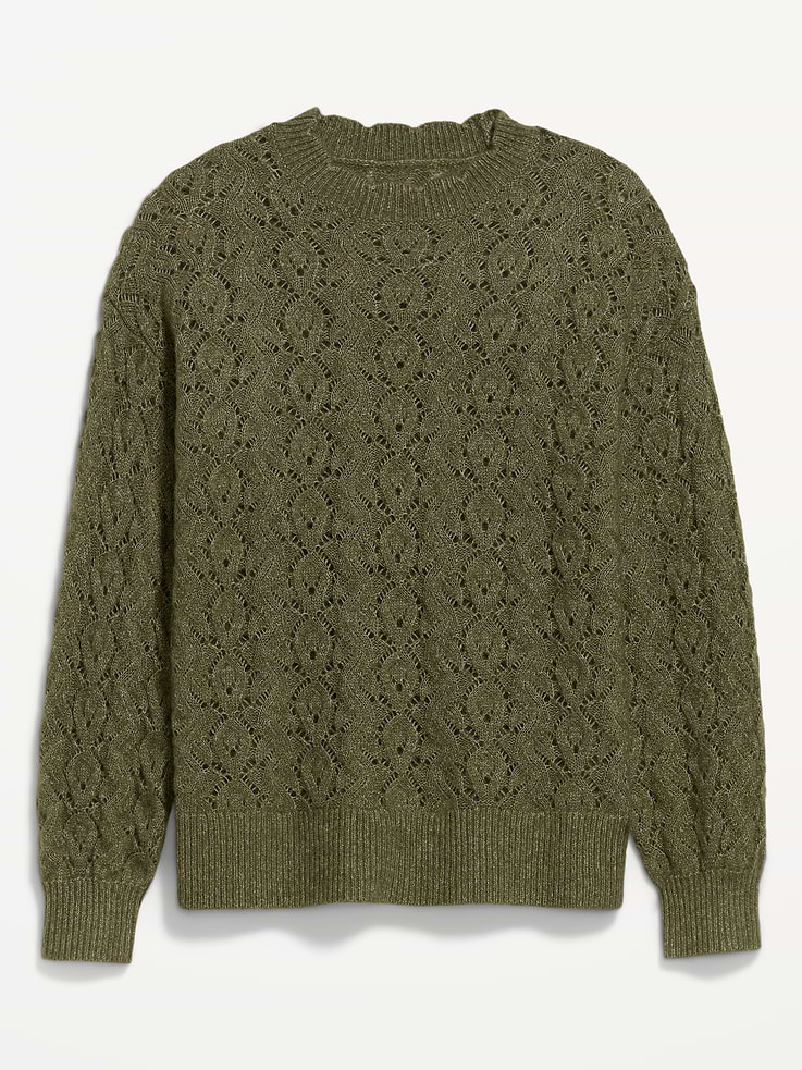 Image 4 of 5, Pointelle Crew-Neck Tunic Sweater