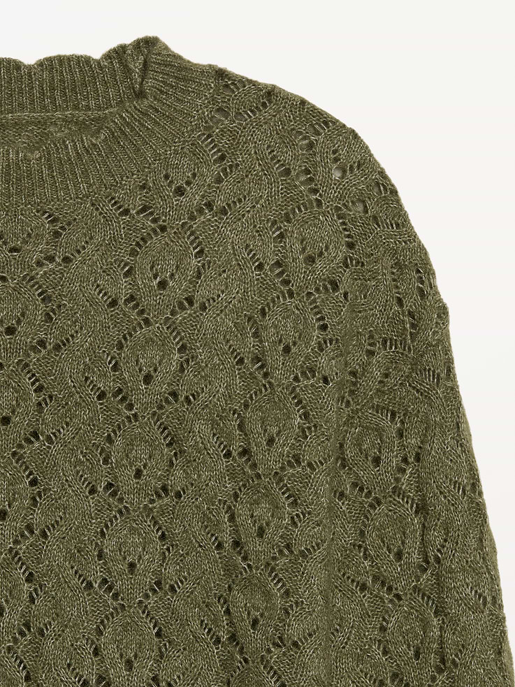 Image 5 of 5, Pointelle Crew-Neck Tunic Sweater