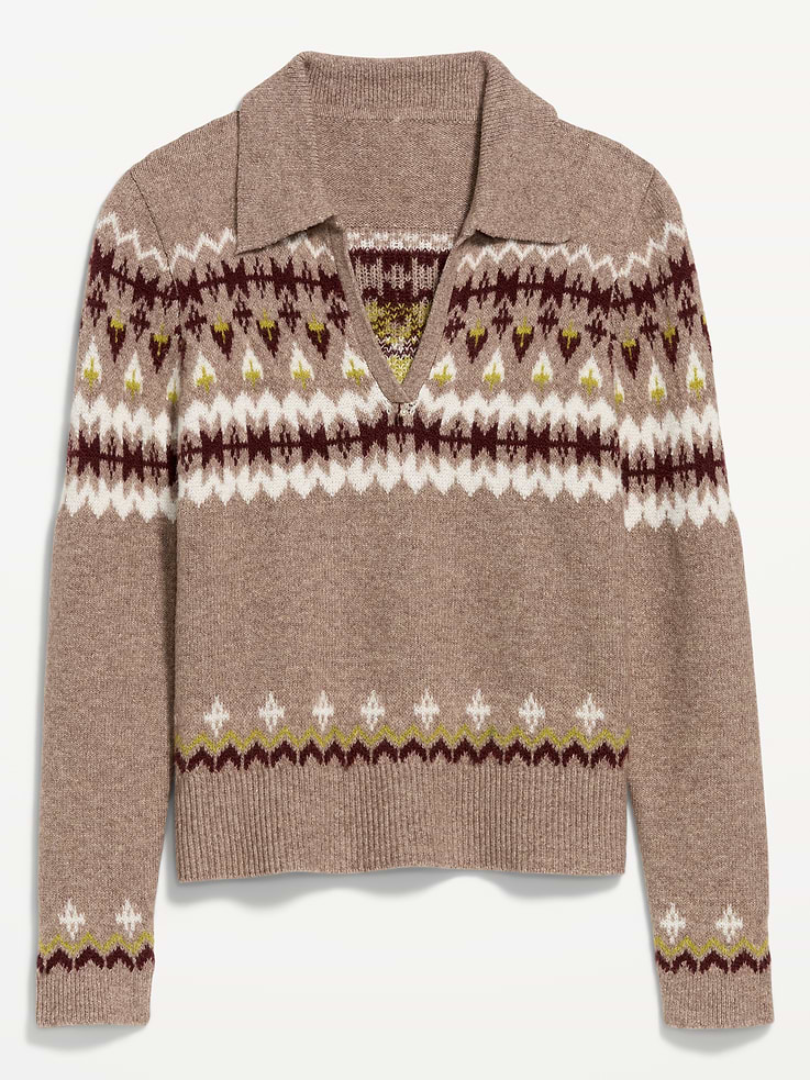 Image 4 of 5, SoSoft Split-Neck Collar Long-Sleeve Sweater