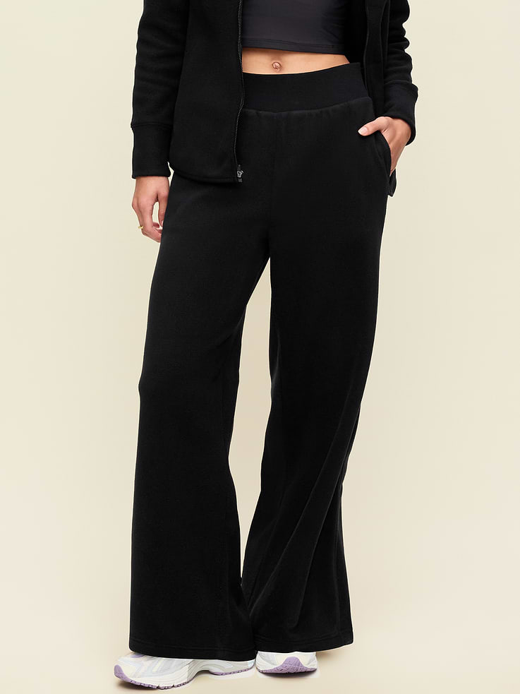 L'image numéro 1 présente Pantalon en micromolleton à jambe ultra-large à taille très haute