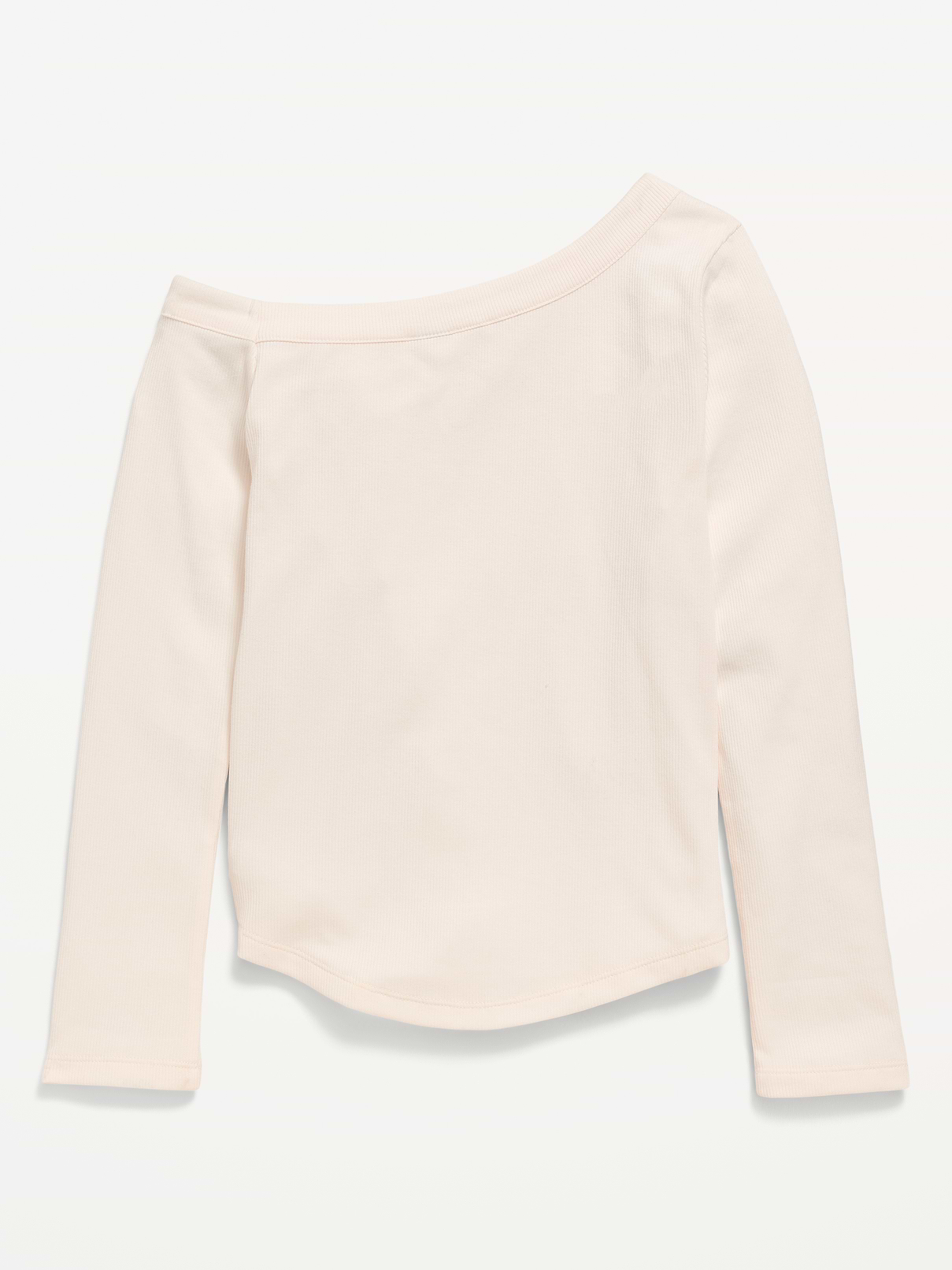 Image 2 of 2, Long-Sleeve Ribbed Off-Shoulder Bow Top for Girls