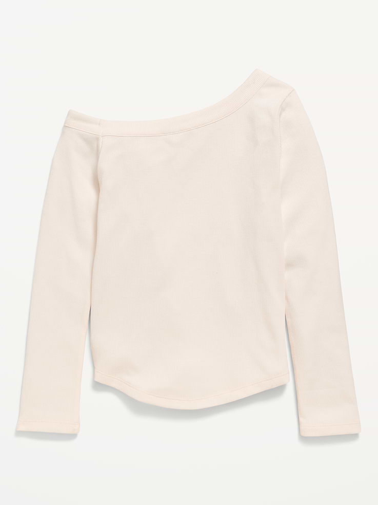 Image 2 of 2, Long-Sleeve Ribbed Off-Shoulder Bow Top for Girls