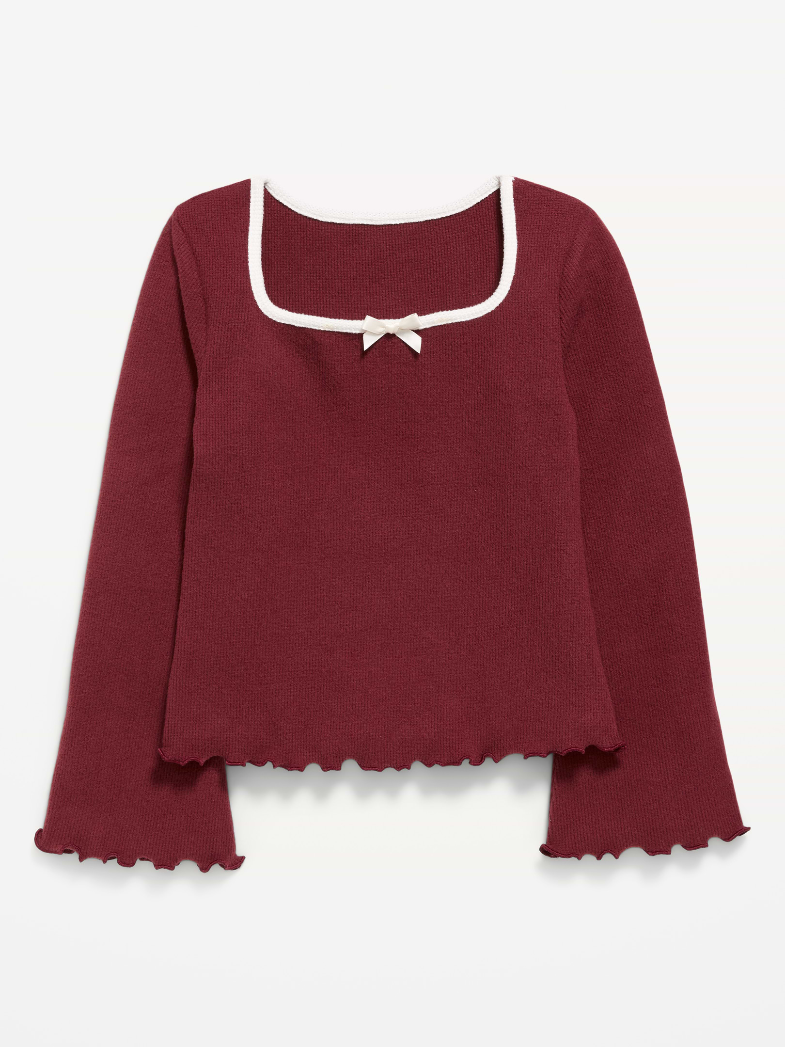 Image 1 of 2, square neckline, long sleeves, lettuce edge cuffs and hem, Product #906004
