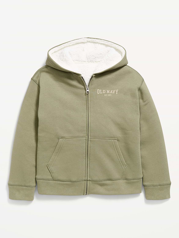Logo Graphic Sherpa-Lined Fleece Full-Zip Hoodie for Boys
