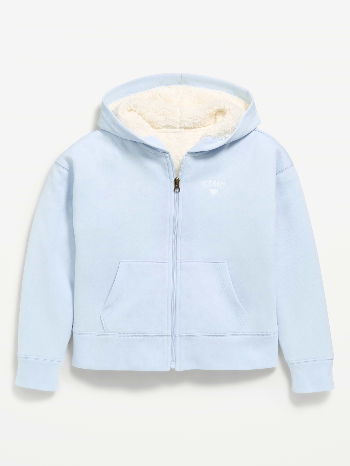 Image 1 of 2, built-in hood, long sleeves, logo graphic at front, hand-warming pockets, sherpa lining, Product #908642