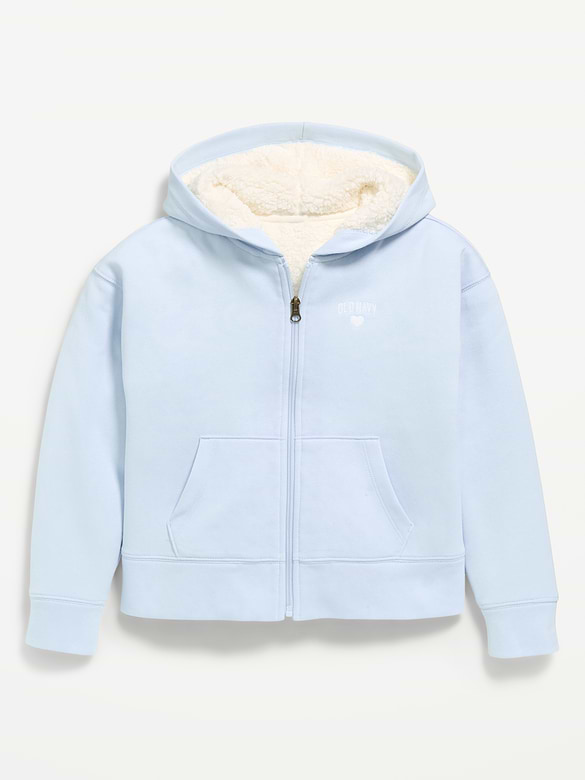 Logo Graphic Sherpa-Lined Zip Hoodie for Girls