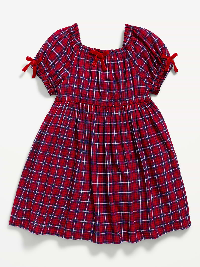 old navy christmas plaid dress Puff-Sleeve for Toddler Girls 59 and wear sizes