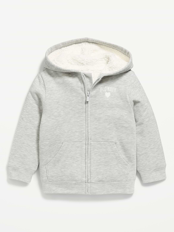 Logo Graphic Sherpa-Lined Zip Hoodie for Toddler Girls
