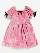Image 1 of 1, square neckline, short puff sleeves, decorative bows at sleeves and neckline, seamed waist, full skirt, Product #909335