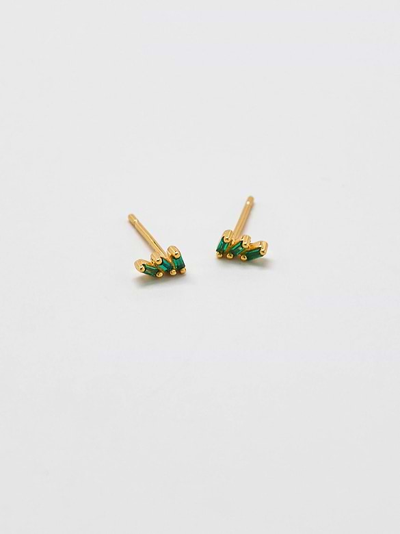 Admiral Row Green Triple Baguette Gold Studs