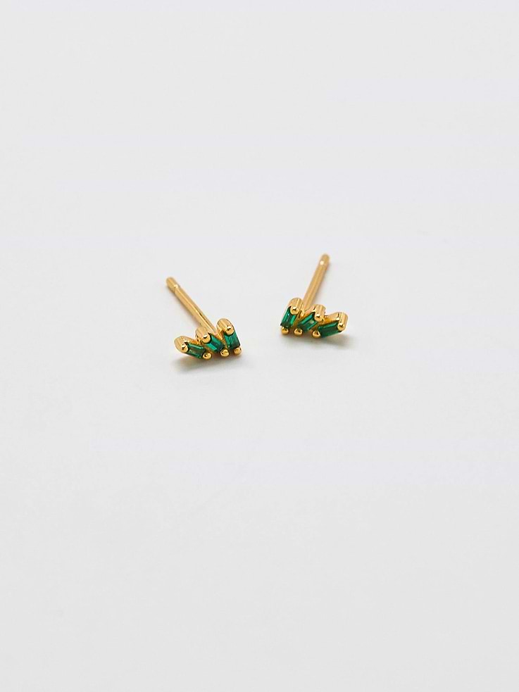 Image number 1 showing, Admiral Row Green Triple Baguette Gold Studs