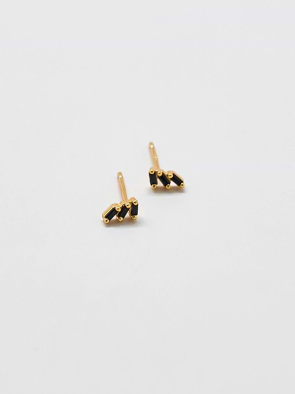 Admiral Row Black Triple Baguette Gold Studs