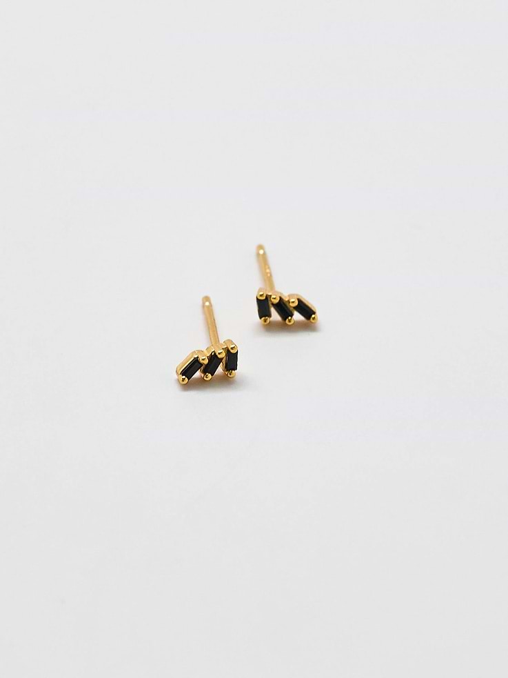 Image number 1 showing, Admiral Row Black Triple Baguette Gold Studs
