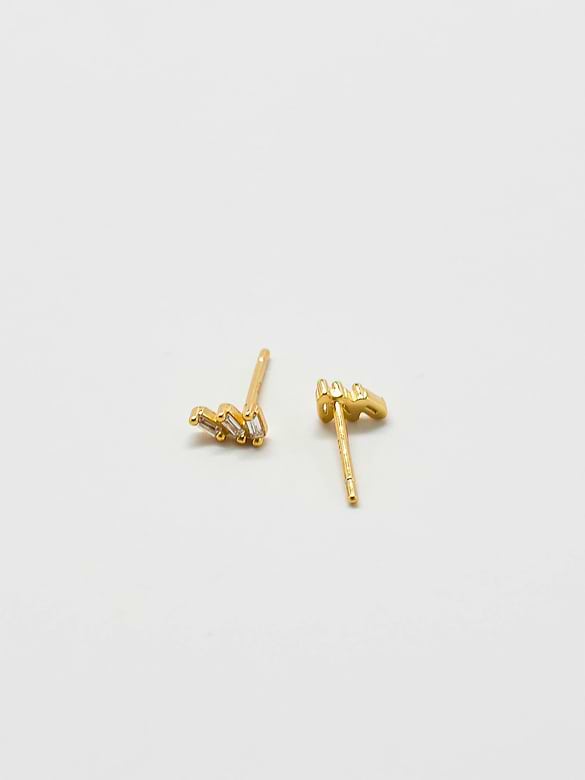 Admiral Row White Triple Baguette Gold Studs