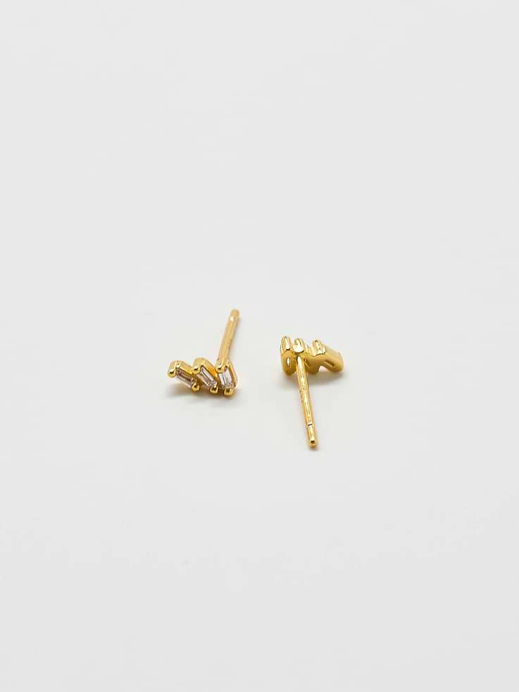 Image number 2 showing, Admiral Row White Triple Baguette Gold Studs