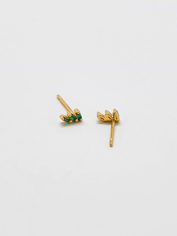 Admiral Row Green Triple Baguette Gold Studs