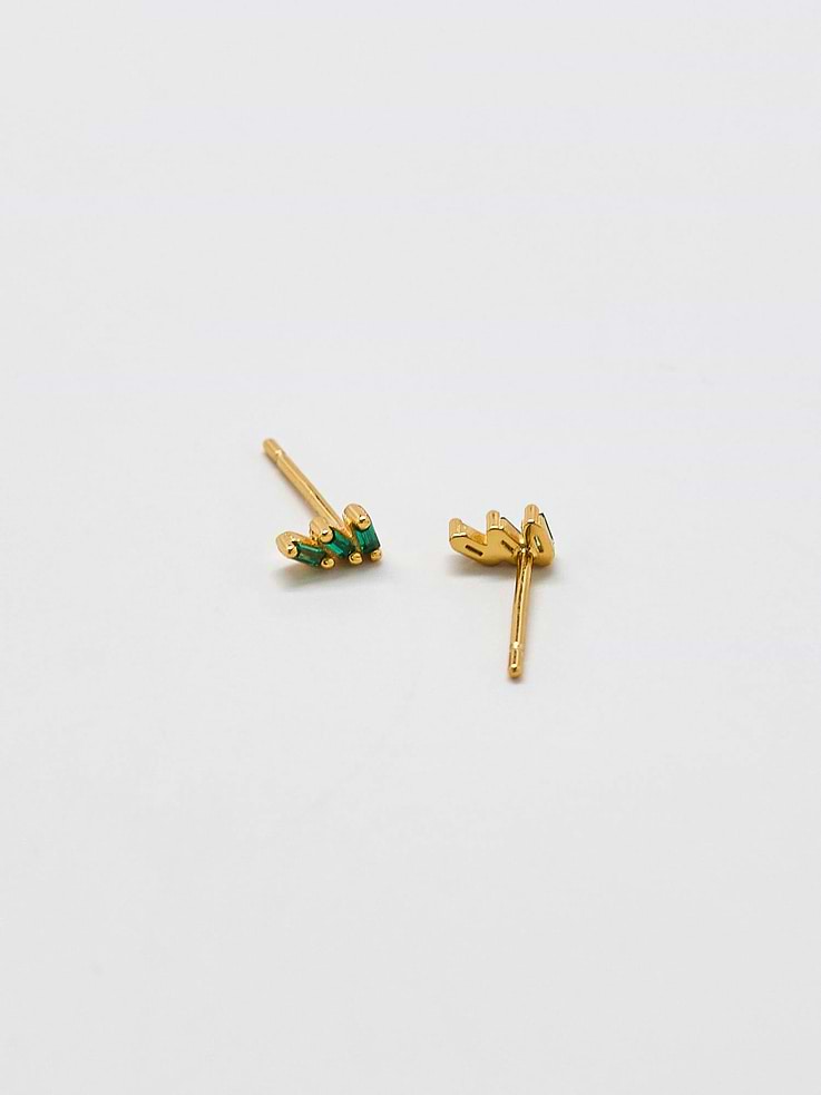 Image number 2 showing, Admiral Row Green Triple Baguette Gold Studs