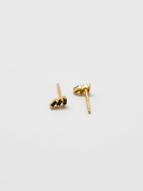 Admiral Row Black Triple Baguette Gold Studs