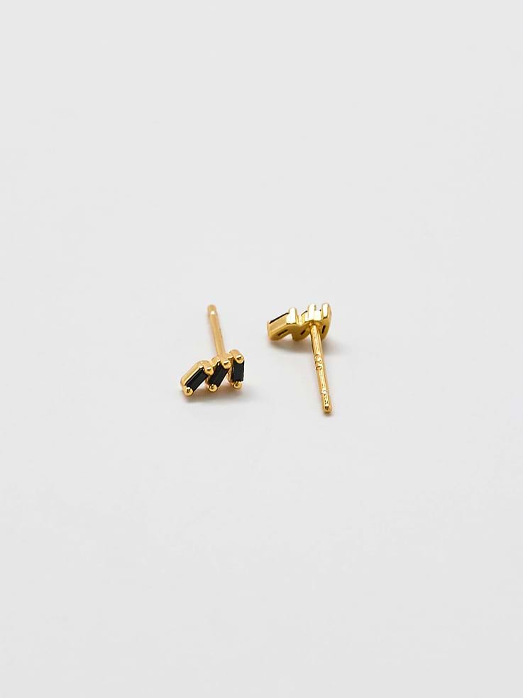 Image number 2 showing, Admiral Row Black Triple Baguette Gold Studs