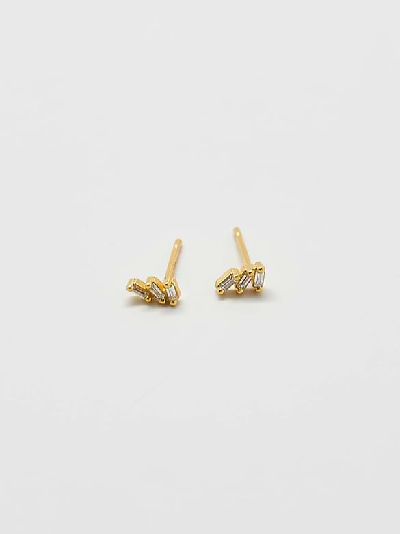 Admiral Row White Triple Baguette Gold Studs