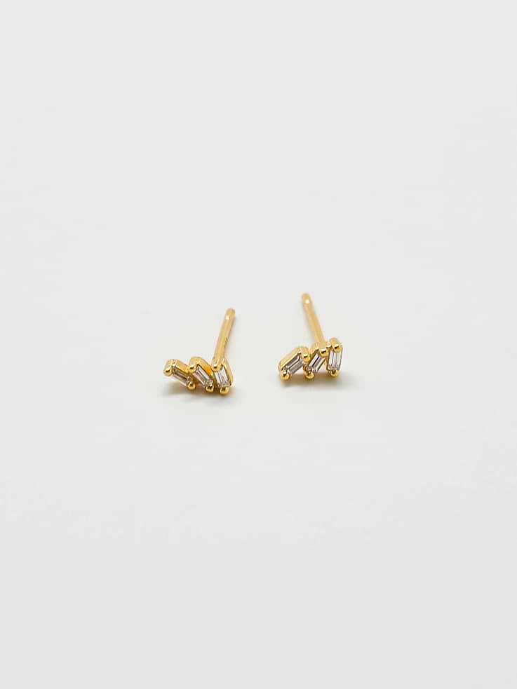 Image number 1 showing, Admiral Row White Triple Baguette Gold Studs