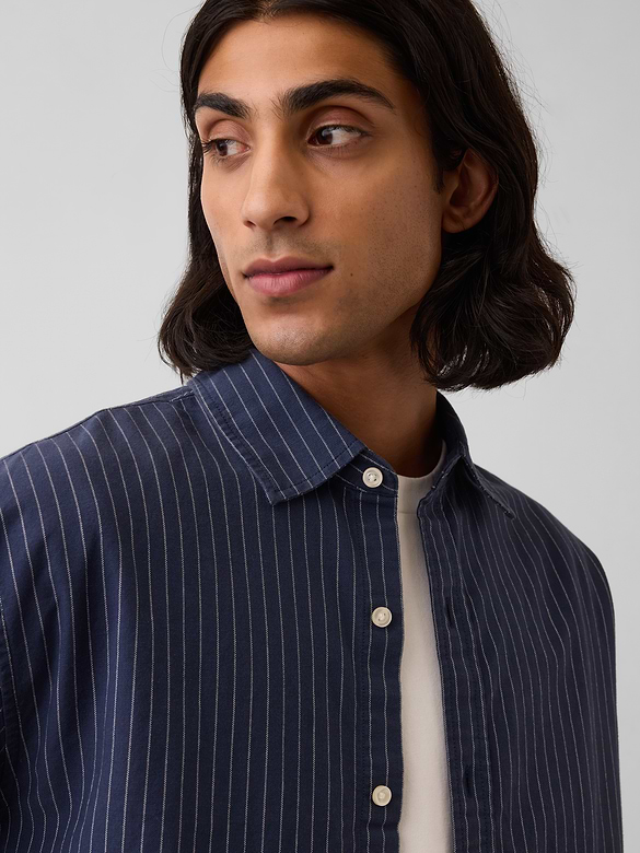 Relaxed Crop Straight-Hem Oxford Shirt