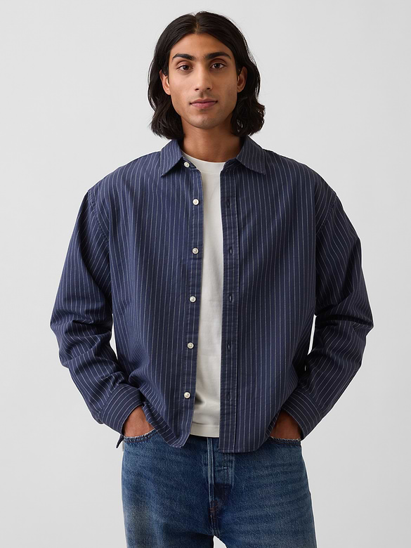 Relaxed Crop Straight-Hem Oxford Shirt