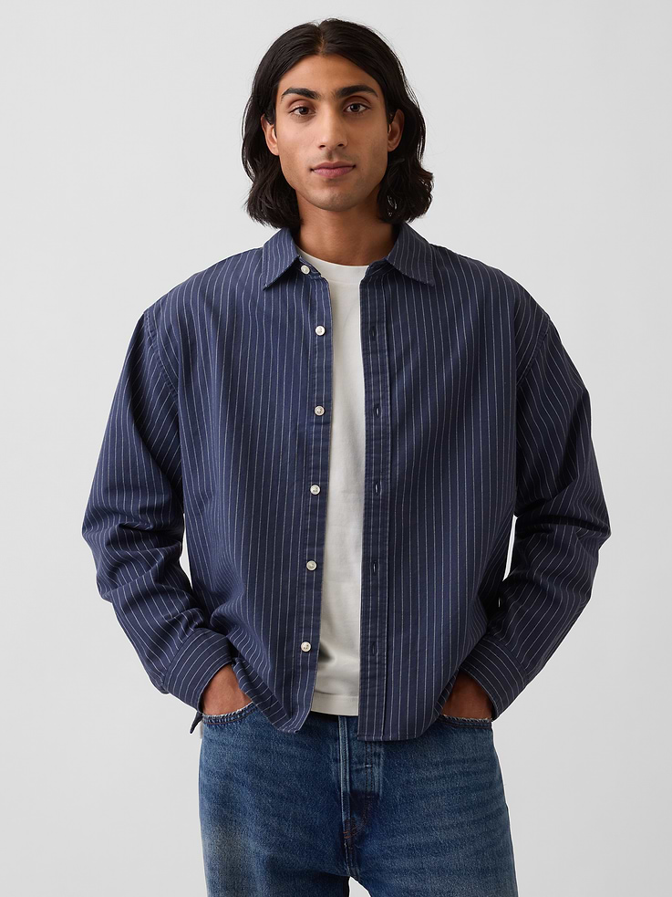 Image number 1 showing, Relaxed Crop Straight-Hem Oxford Shirt