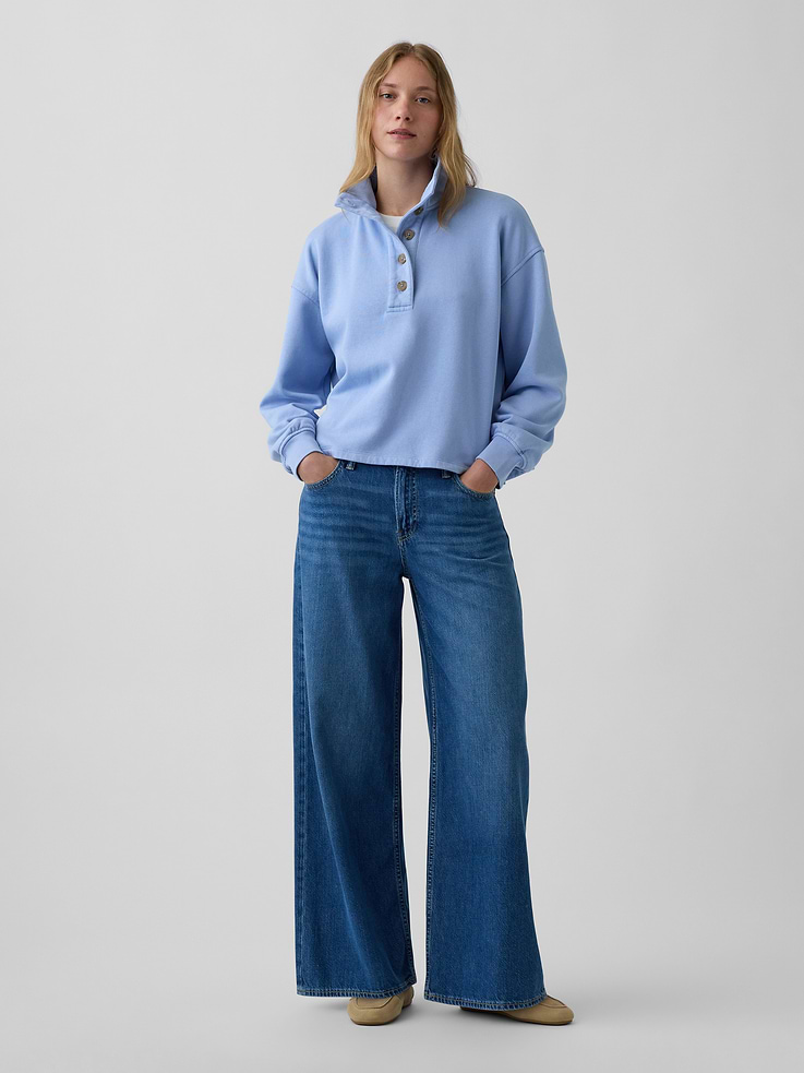 Image 2 of 7, VintageSoft Oversized Henley Pullover