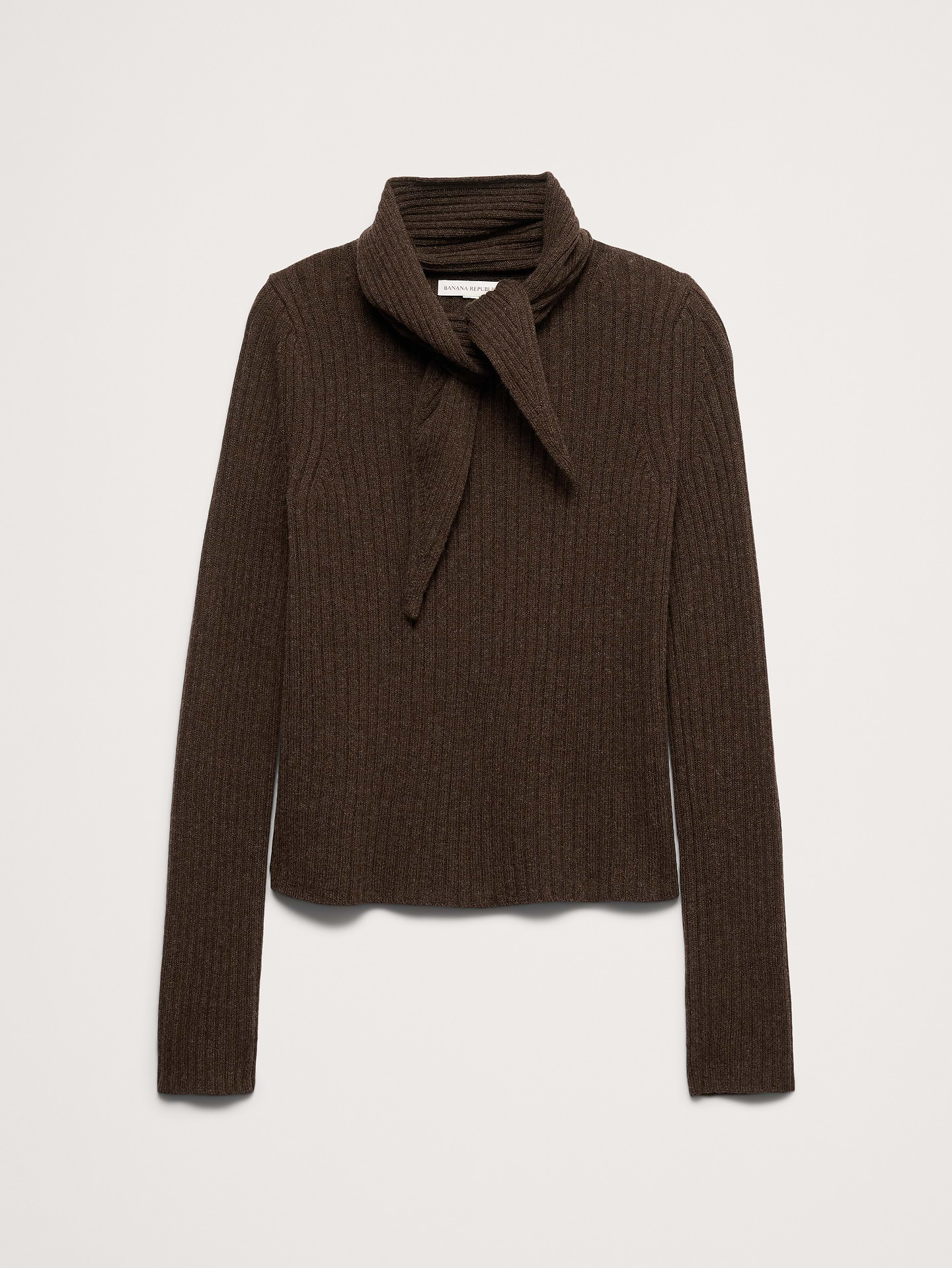 Image 5 of 6, Merino-Cotton Tie-Neck Sweater