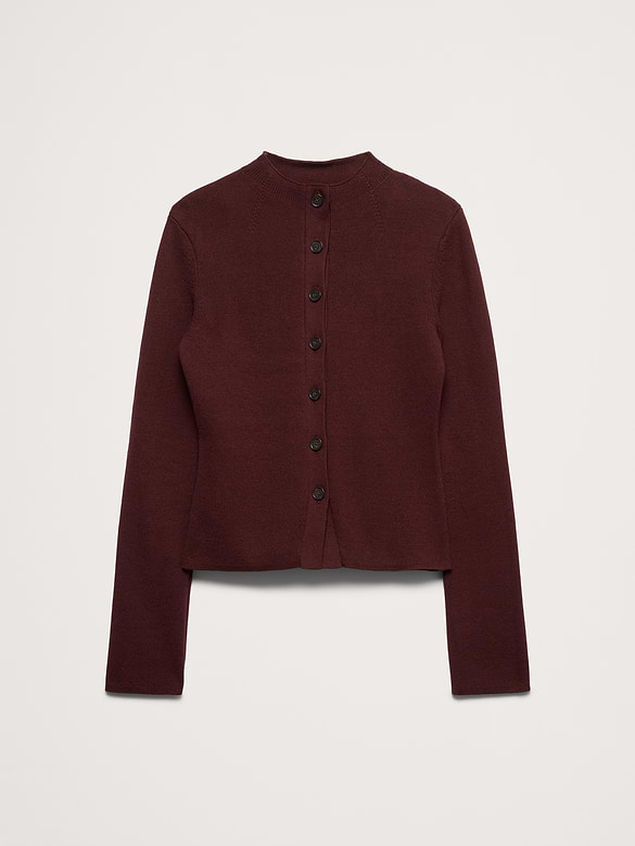 Larkspur Cotton-Silk Mock-Neck Cardigan