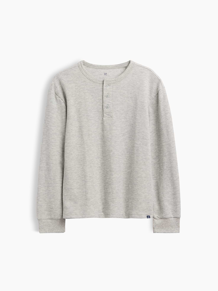 Image 1 of 3, Soft knit double-jersey jacquard Henley T-shirt. In a relaxed fit., Crewneck with front button placket., Long sleeves with banded cuffs., Product #915480