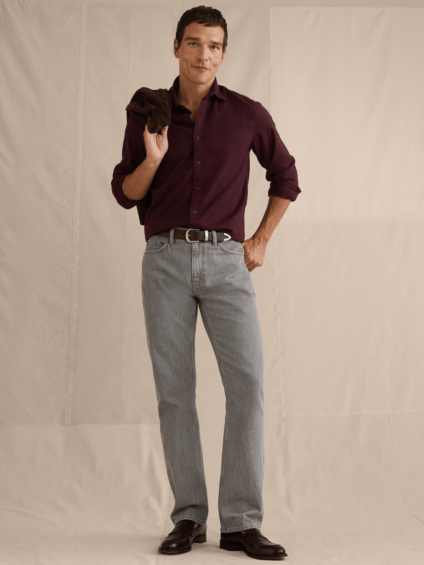 Image 1 of 8, We obsess over great jeans so you don’t have to. These straight-leg jeans are cut from an all-season denim that looks like the best vintage finds., Straight Fit: Mid-rise. Slim through the thigh with a straight leg., Zip fly with button closure. Belt loops., Five-pocket styling., Product #906714