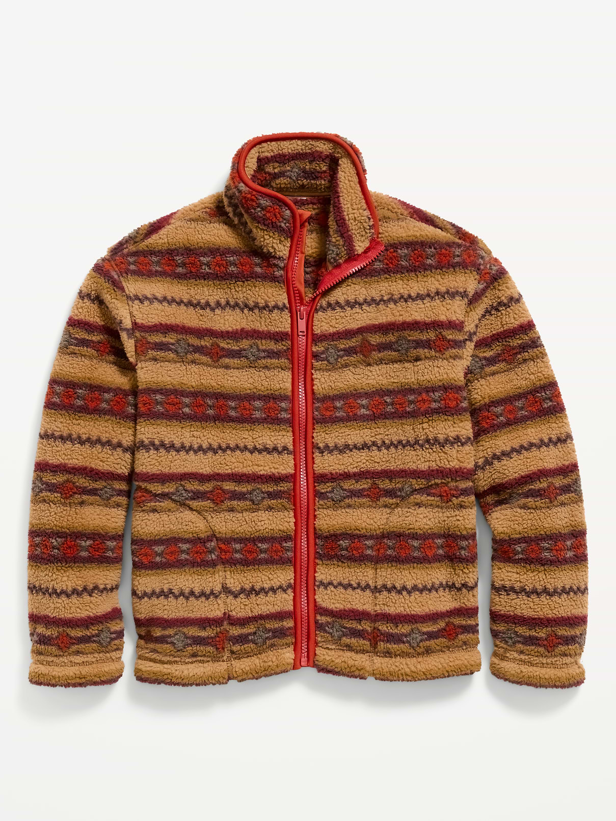 Image 1 of 3, mock neck, long sleeves, drop shoulders, hand-warming pockets, full length zipper, all-over pattern/print, Product #1182353