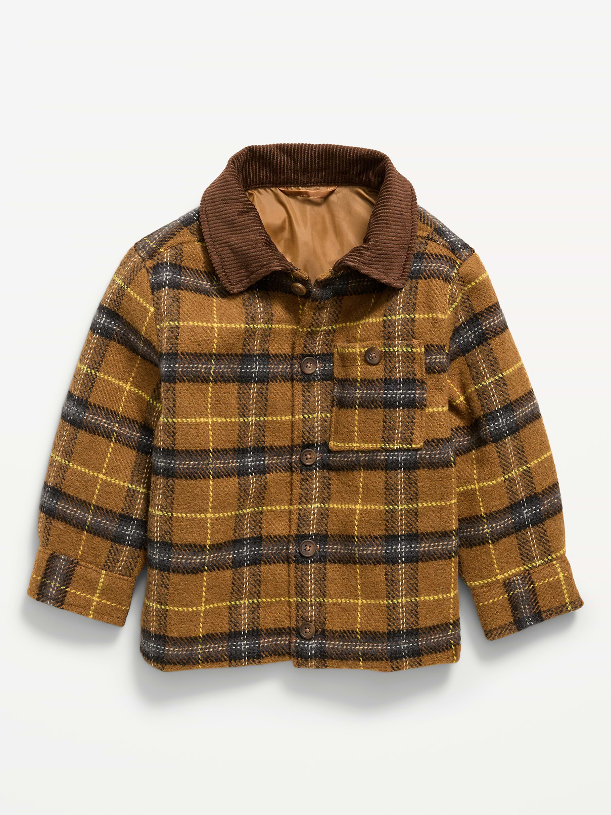 Image 1 of 3, corduroy spread collar, long sleeves, buttoned cuffs, drop shoulders, full length button front, buttoned patch pocket at chest, Product #1182746