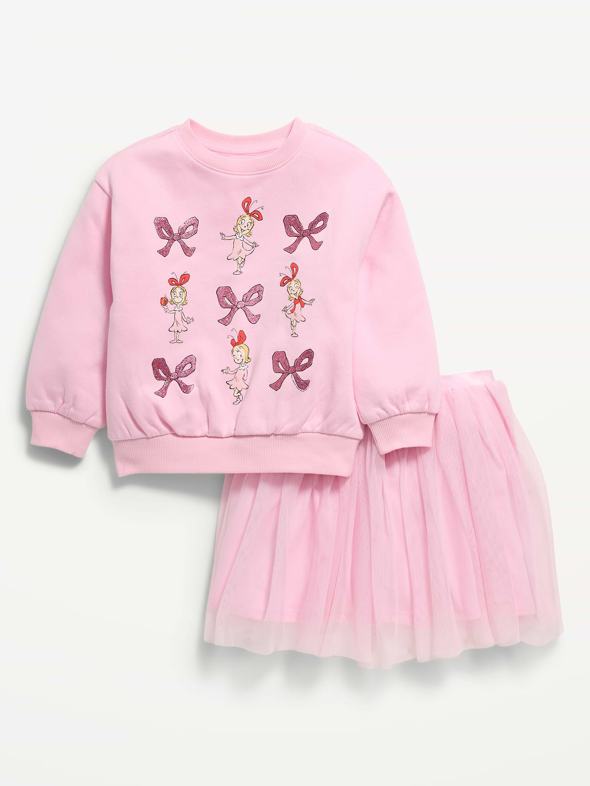 Image 1 of 2, crew neck, long sleeves, drop shoulders, licensed graphic, coordinating skirt, elasticized waistband, mesh tulle tutu skirt, ™ & © 2026 Dr. Seuss Enterprises, L.P., Product #1184116