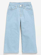 Image 1 of 2, mid rise, interior adjustable waistband, snap button closure, scoop pockets, patch pockets at back, wide leg, all-over rhinestones, Product #1183707