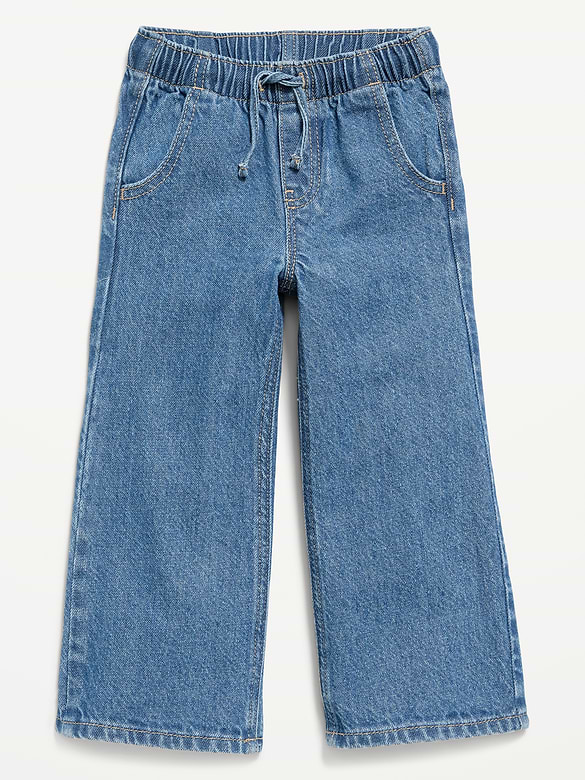 High-Waisted Pull-On Baggy Wide-Leg Jeans for Toddler Girls