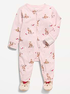 Image 1 of 1, crew neck, long sleeves, fold-over mittens at each sleeve, full-length reversible zipper, sewn-in feet, all-over print, baby's favorite pajamas, now in extended sizes, Product #1184194