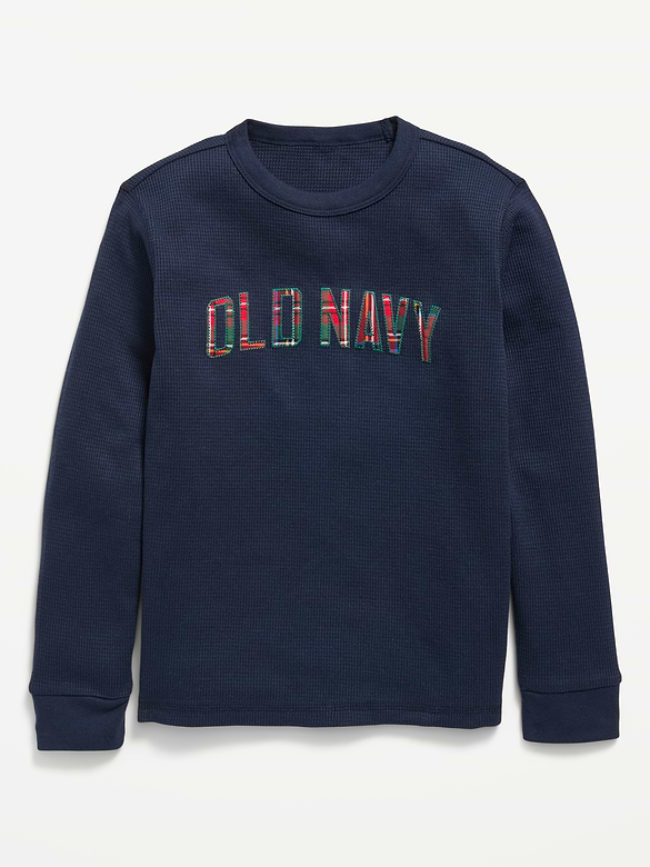 Long-Sleeve Waffle-Knit Logo Graphic T-Shirt for Boys