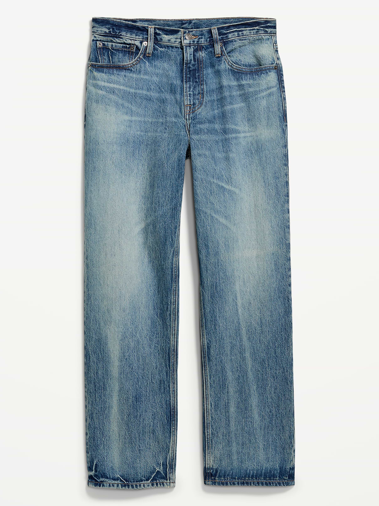 Image 1 of 3, Ultra relaxed through the hip, thigh, and leg., button front, zip fly, whiskering and fading, front scoop pockets, back patch pockets, Product #903829